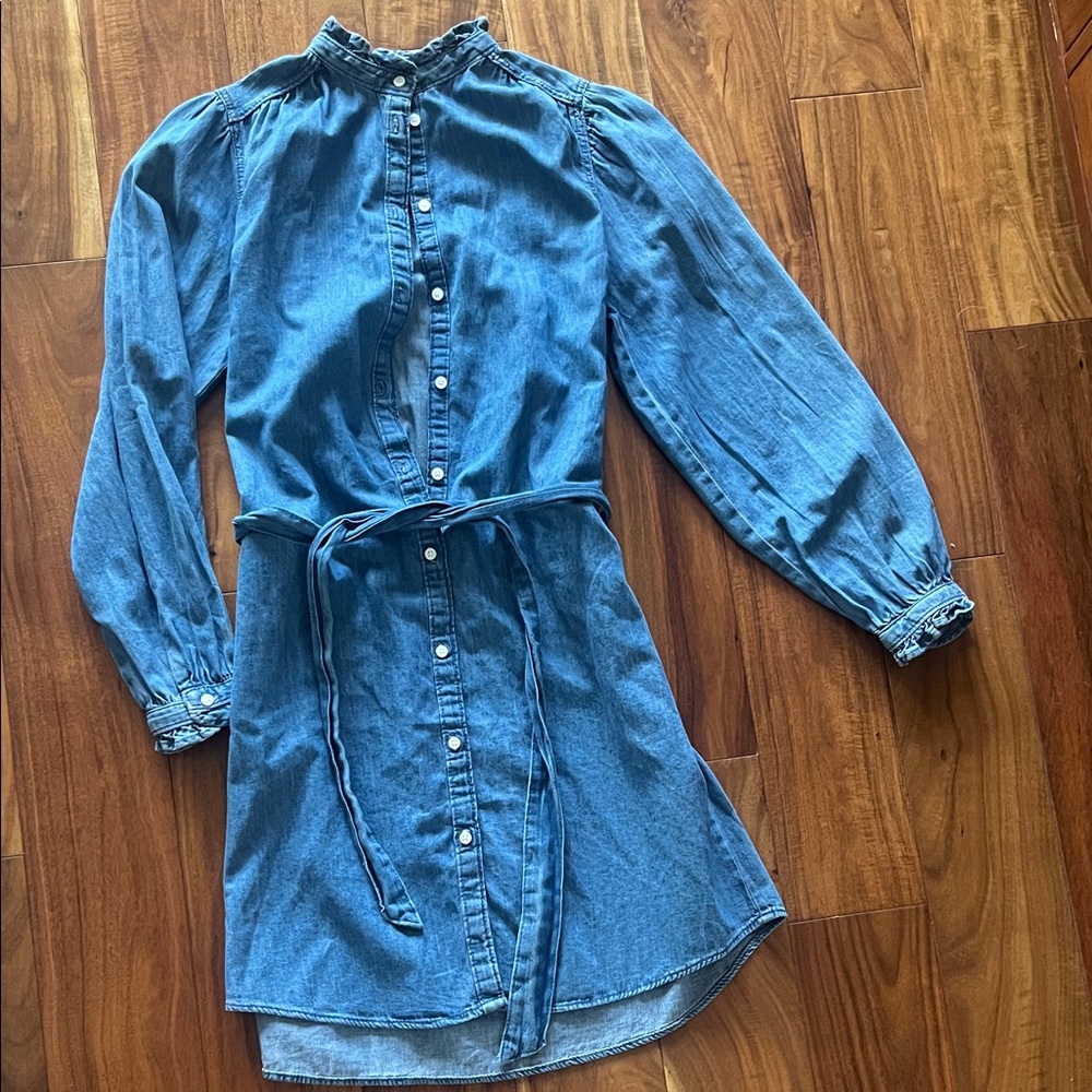 H&M Denim Long Sleeve Shirt Dress in Blue